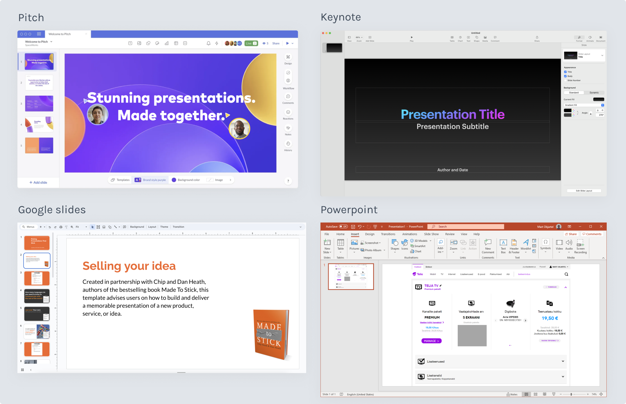 presentation software layouts